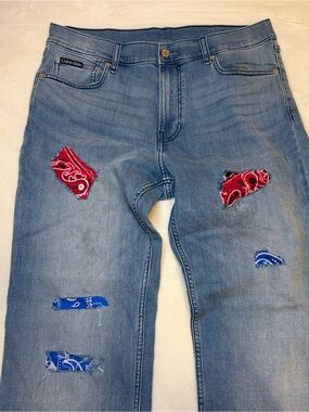 Calvin Klein Bandana Distressed Patchwork Jeans Men’s 34x30